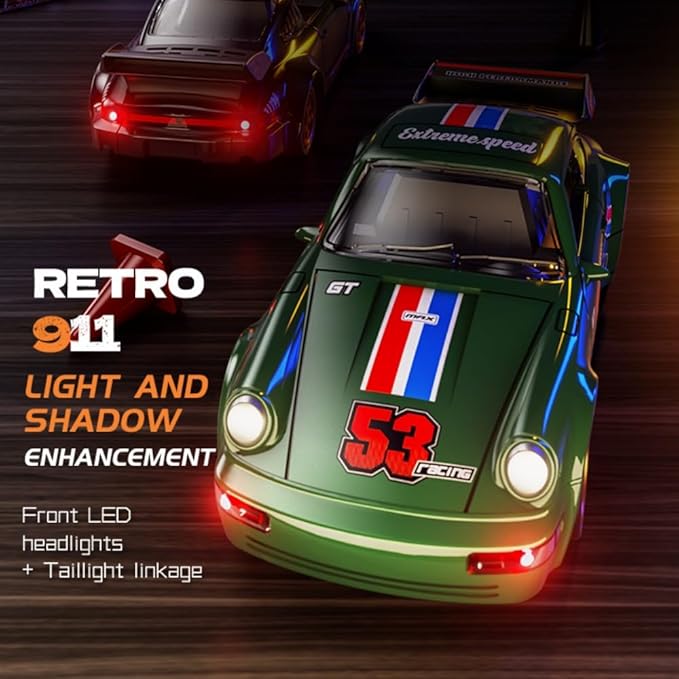 911 Series RC Drift Car 1:43 Scale Mini Model with Alloy Build – Door-Opening Function Gyro Auto Calibration LED Underglow for Hobbyists &amp Collectors（Orange）