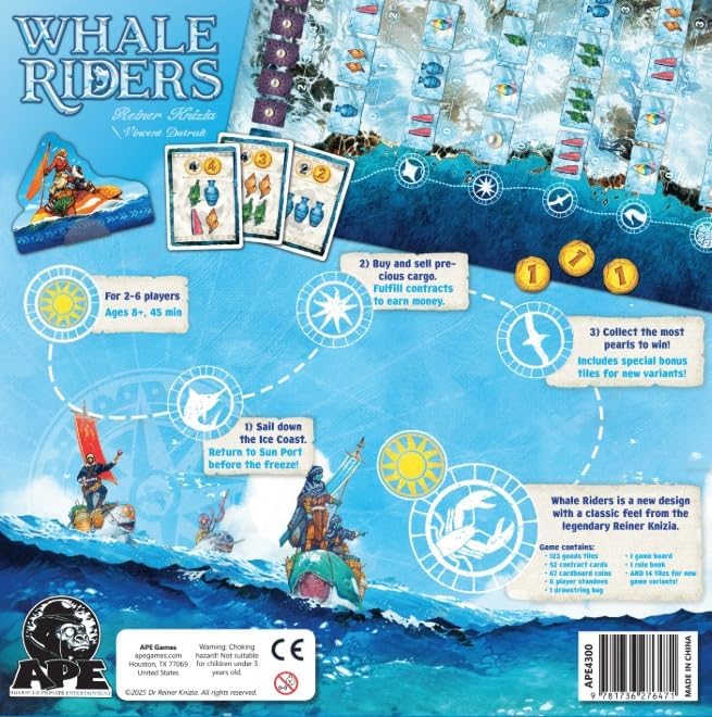 Reiner Knizia's Whale Riders Board Game | 2-6 Players | Ages 8+ | 45 Minutes | APE Games | Hand Managment | Tabletop | 2021 Meeple's Choice Award Nominee | Golden Geek Light Game of The Year Nominee