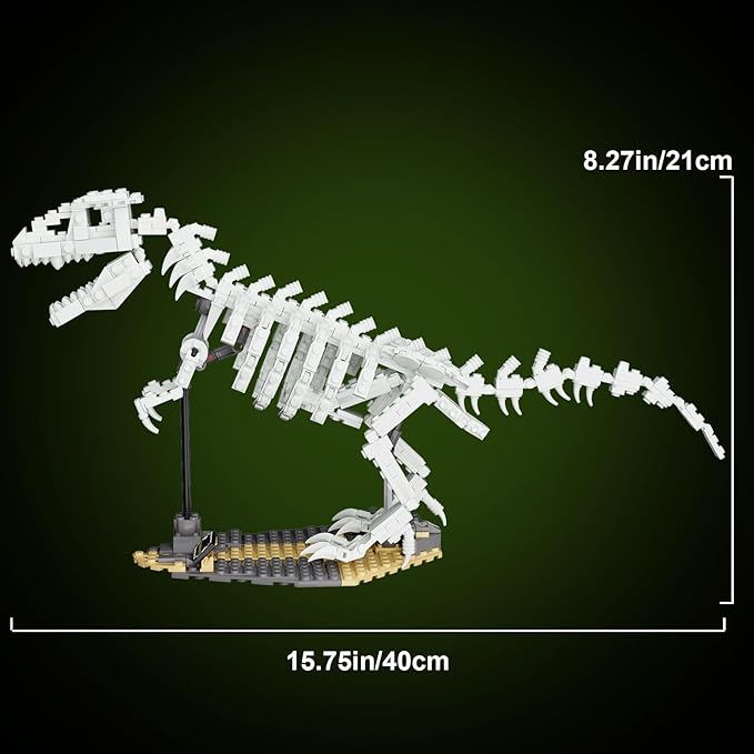 FERURE Dinosaur Fossils Building Set Creative Tyrannosaurus Skeleton Building Toys with Bracket for Boys &amp Girls 14+ Dino Toys Glow in The Dark Office/Home Decoration (435 Pieces)