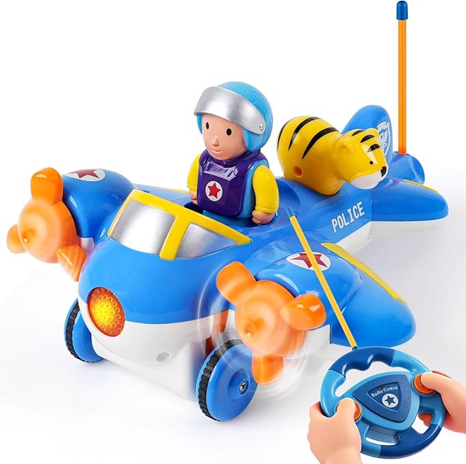 Remote Control Airplane for Kids - Birthday Gifts for Boys Toddlers Ages 18+ Months 2 3 4 5 Year Old RC Cartoon Aircraft Toy with Lights Music and Easy Control