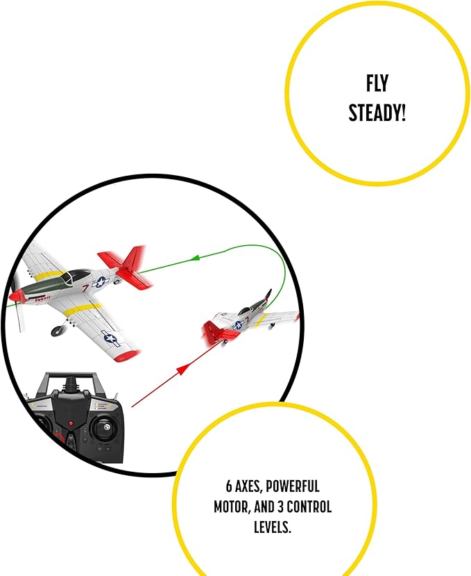 Top Race Remote Control Airplane RC Plane 4 Channel Ready to Fly RC Planes for Adults Advanced Foam Plane Remote Control Cessna P51 Mustang Upgraded with Propeller Saver (14 * 15 inch)