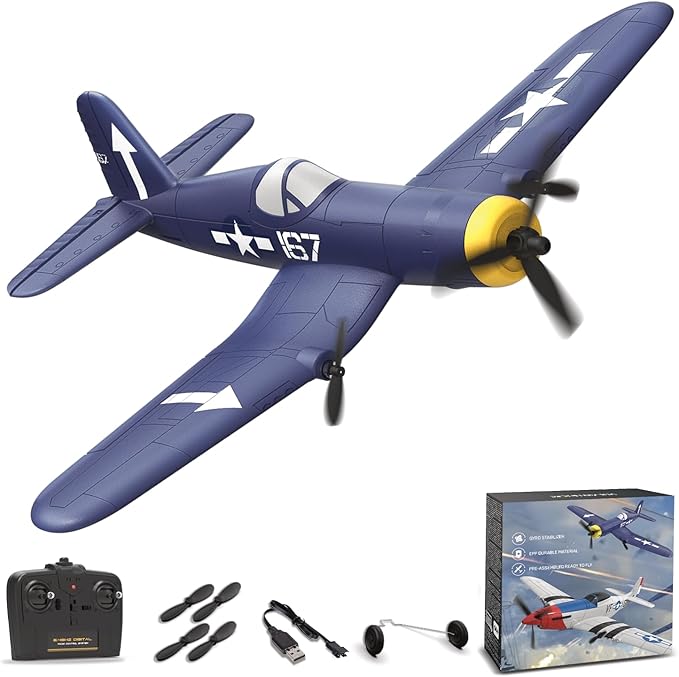RC Plane F4U Remote Control Airplane 2.4GHz 3 Channel Fighter with 6 Axis Gyro Stabilizer Easy to Fly for Adults Beginners
