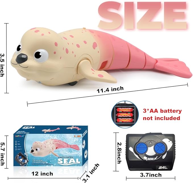 Pool Toys Amphibious Remote Control Seal on Land Water 2.4Ghz Rechargeable Battery Remote Control Shark for Pool Robot Toys for Kids 8-12 Years Old Boys Girls 8910 Upgrade Version Pink