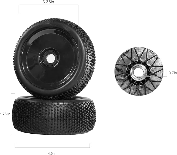 RC Station 17mm hex RC Wheels and Tires for Arrma Typhon Talion 6S 3S Team Losi 8Ight 1/8 RC Buggy Tires and Wheels Pre-glued Black 4PCS