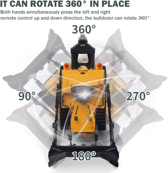 HUINA 1554 1/16 Scale Remote Control Bulldozer 2.4GHz 11CH RC Construction Vehicle with Lights &amp Sound Toy Electric Toys for Kids 8+ Years Old