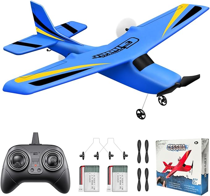 HAWK'S WORK 2 Channel RC Airplane Ready to Fly 2.4GHz Remote Control Plane Easy to Fly Glider for Kids &amp Beginners (Blue)