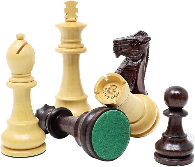 House of Chess - Tournament Chess Set Pieces - Unique Staunton Ringy Rosewood/Boxwood Chess Pieces - King Height: 3.75 (95 mm) - 2 Extra Queens - Weighted