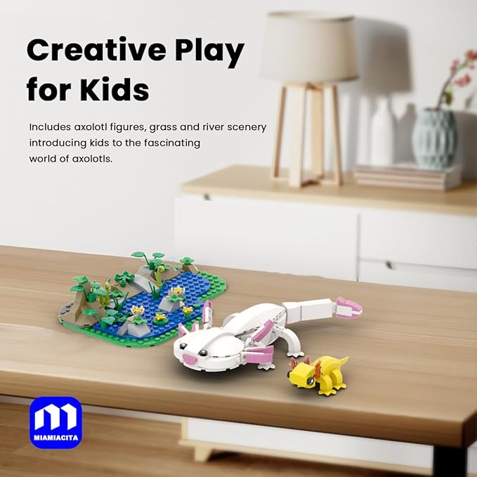 Axolotl Toy Building Set Axolotl Doll Figures with Grass and River Scenery Accessories Building Kits Axolotl Toys A Gift for Kids Boys and Girls Ages 6 and Up