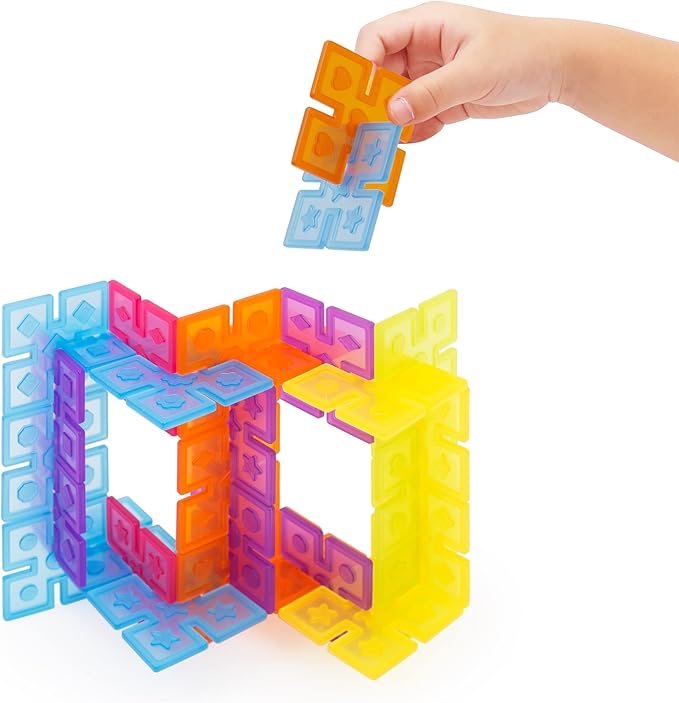 Guidecraft Interlox Squares - 96 Piece Set Interlocking Construction Toy Creative Building - Educational STEM Construction Toy for Kids