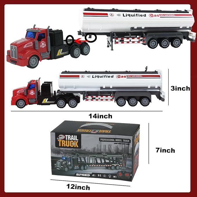 Remote Control Semi Truck Fuel Trailer 14 1:48 Fuel Trailer Truck Toy Equipped with 2 Rechargeable Batteries Gifts Ideas for Boys Age 3-8 Year Old