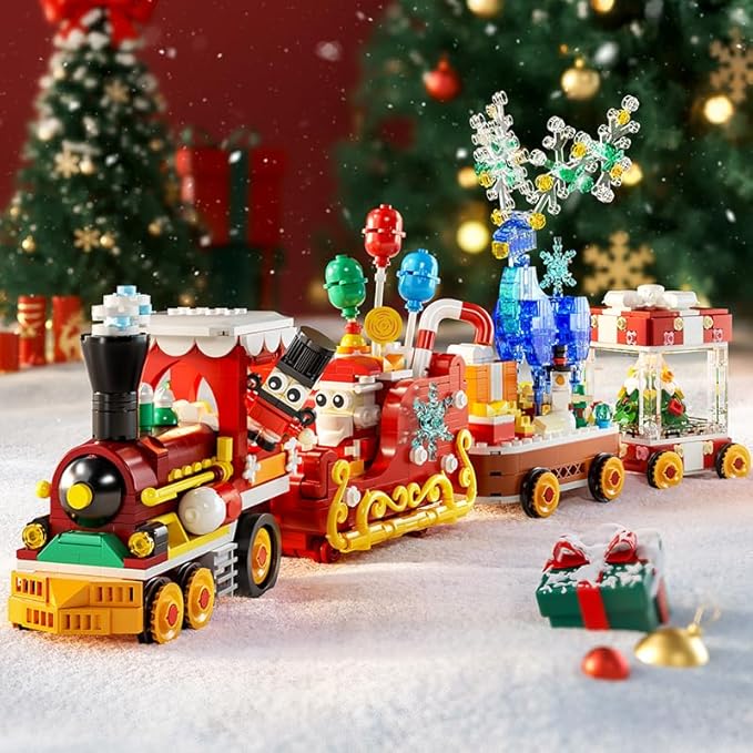 Christmas Train Building Block Set-1461PCS Surprise Christmas Countdown Toys with LED Light Collectible Holiday Block Sets Thanksgiving Xmas Gifts Home Decor for Boys Girls and Adults