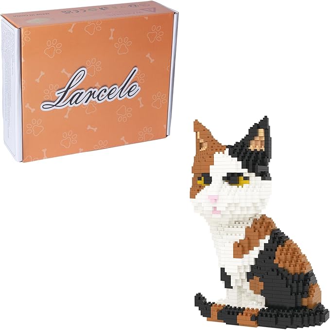 Larcele Cat Micro Building Blocks Animal Set DIY Mini 3D Building Toy Bricks1191pcs KLJM-05 (Cat Model1979)