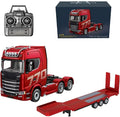 1/18 Scale 6x4 Heavy-Duty RC Tractor Truck – 2.4G Lorry Car with LED Lighting Rear-Wheel Drive &amp Expandable Flatbed Trailer Compatibility