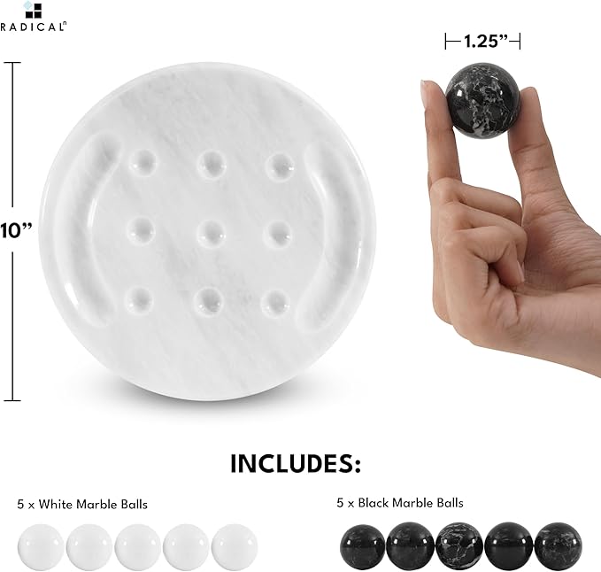 Radicaln Marble Tic Tac Toe Board Game 10 Inches White &amp Black Handmade Adults Brain Games for Tabletop Ideal Tic Tac Toe Strategy Board Games for Game Night