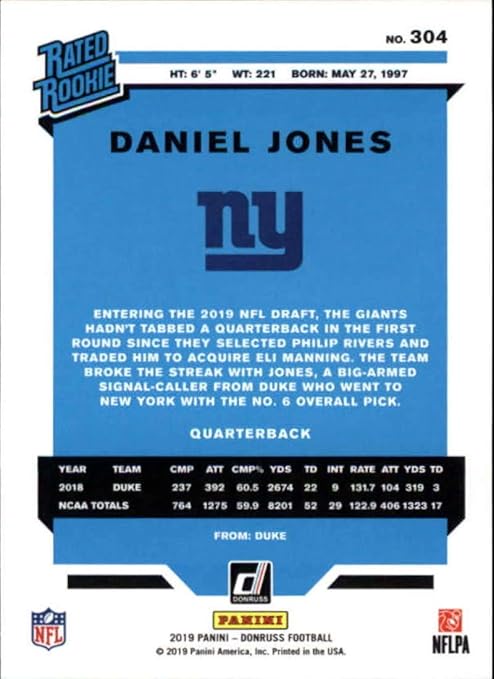 2019 Donruss Press Proof Red #304 Daniel Jones RC Rookie New York Giants NFL Football Trading Card