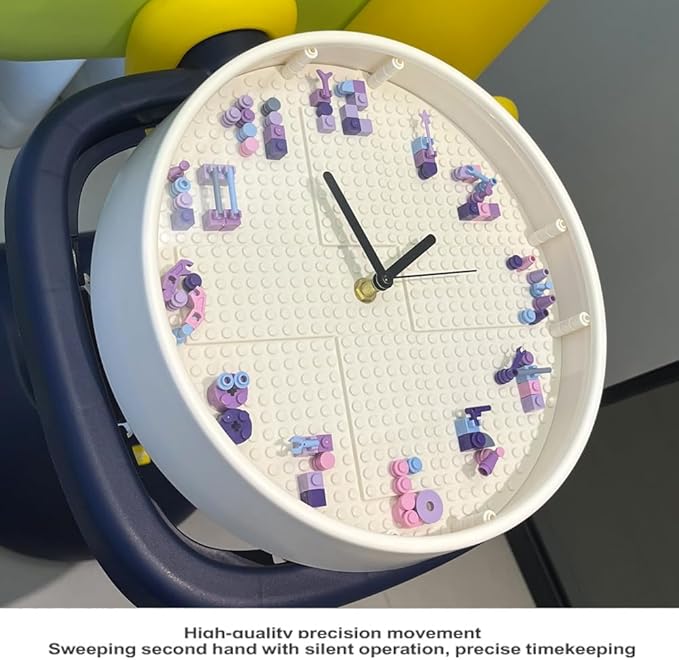 Educational STEM Building Block Assembly Toy Wall Clock for Girls Aged 6-8 Kids' DIY Hands-On Creative Construction Toy Fun Birthday Gift for Girls Aged 9-12 27 cm Diameter (White Frame)