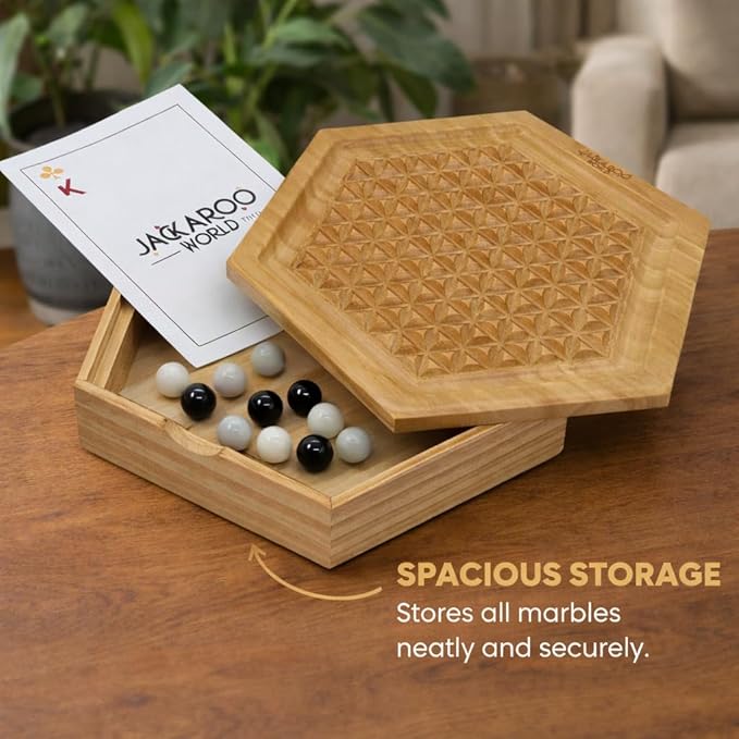 Abalone Board Game Marble Strategy Game Solid Wooden Game with 28 Marbles 2 Player Games Abalone Game Marble Chess Game Intellectual Chess Board Game Strategy Games for Adults