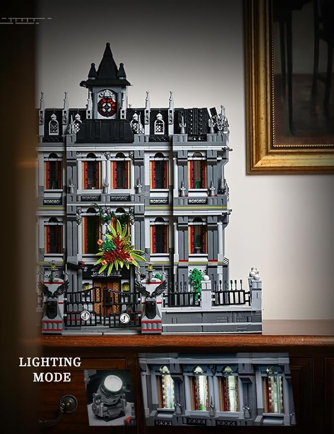 Lunatic Asylum City Modular Building Bricks Set with LEDMOC Street View Architecture 3 Levels Insane Asylum Hospital Modular Buildings Construction Sets Ideas Gifts for Adults(7537 Pcs)