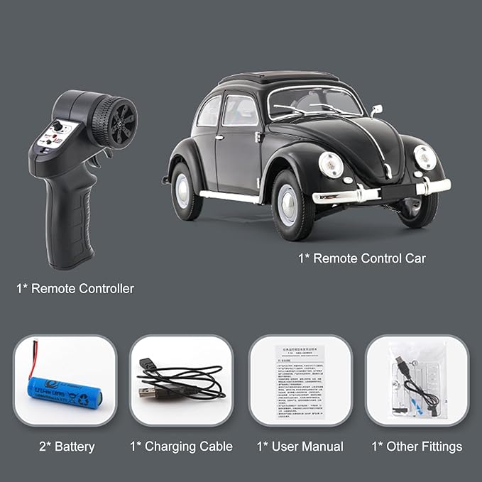 Remote Control Car 1:16 Scale Classic Beetle 1950 Model Toys Car for Teens 2.4GHz 4CH RC Car Rear Wheel Drive with LED Ligjhts and Rechargeable Battery Birthday for Teens Adults