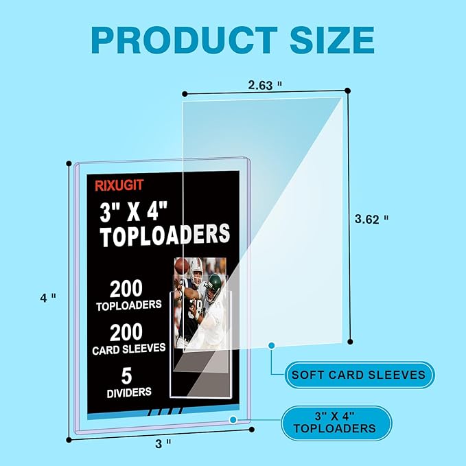 400 Hard Plastic Trading Card Protector - 200 Hard Card Sleeves and 200 Soft Card Sleeves 35pt Rigid 3x4 Card Holders Clear Open-Top Card Sleeve Fits Standard Trading Baseball Sport Game Cards