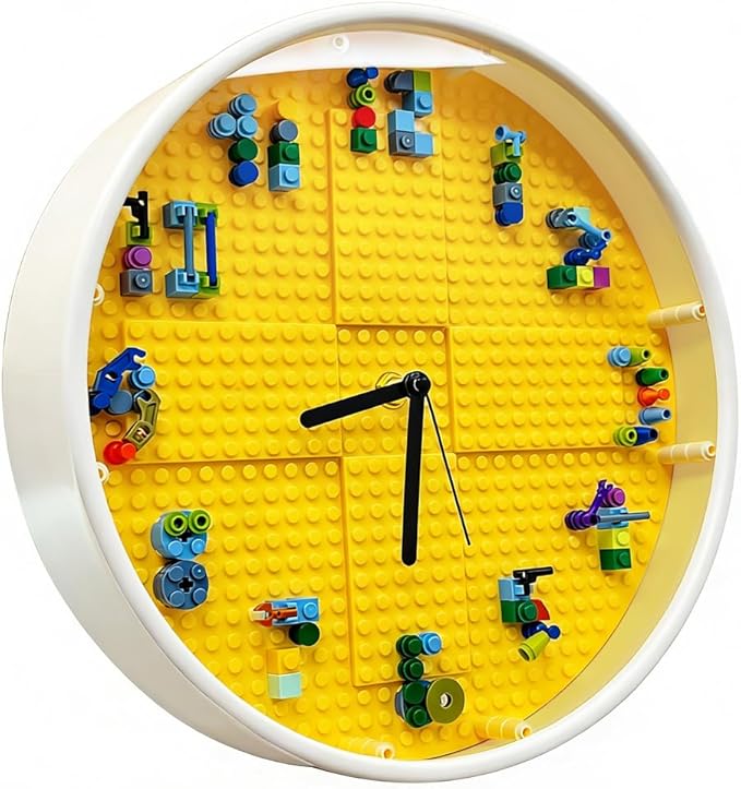 Kids' Creative STEM Educational Building Block Toy Building Block Display Case Fun Assembly Toy for Boys Aged 6–8 DIY Building Block Wall Clock Birthday Gift for Kids Aged 9–10 (Black frame)