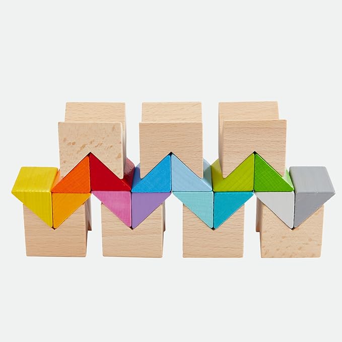HABA Creative Building Blocks - Colourful Building Set with 32 Wooden Building Blocks &amp 10 Template Cards - Promotes Creativity Spatial Thinking &amp Fine Motor Skills - From 4 Years - 201260600
