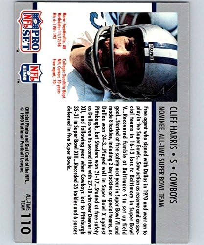 1990 Pro Set Super Bowl 160 Football #110 Cliff Harris Dallas Cowboys Official Standard Sized NFL Trading Card