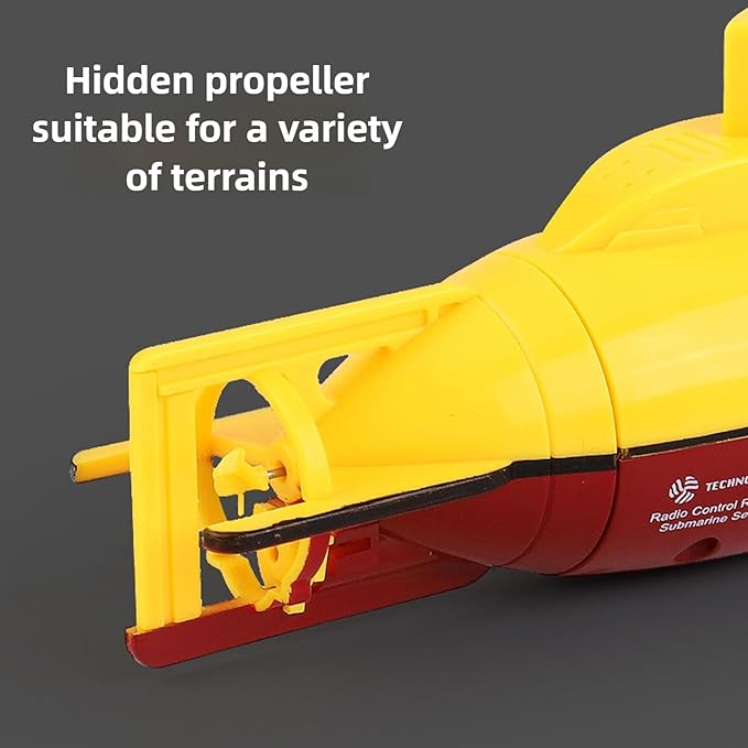 Mini RC Submarine Waterproof Remote Control Boat Underwater Diving Fish Tank Toy for Kids Birthday Gift（Yellow）