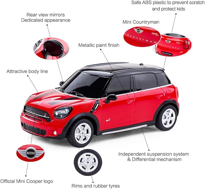 RASTAR BMW 1:24 RC Cars Remote Control Mini Cooper Countryman Model Car Toy Mini Cooper Car for Kids Red