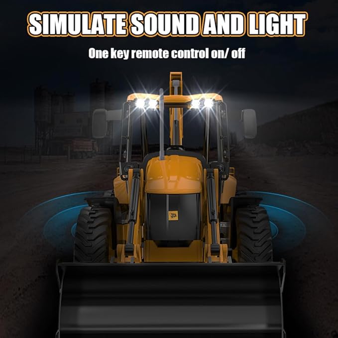 RC Backhoe Wheel Loader 2.4G Fully Functional 1/20 Remote Control Excavator Bulldozer Back Hoe Truck Tractor Digger Heavy Duty Construction Vehicle Engineering Trucks