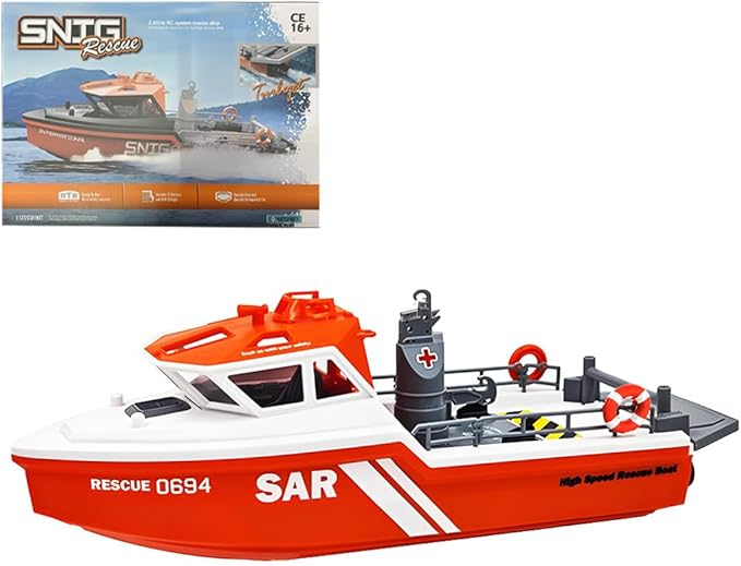 New TX694 RC Boat for Pools Lakes - 1/32 2.4 GHz Rescue Boats Brushless Motor Remote Controlled Boats Model for Adults (RTR Version)
