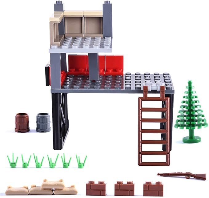 General Jim's Military Brick Building Set - Custom Building Blocks Battle Scene - Weapons Forts Walls Lookout Towers Sandbags Trees and More - World War 2 Set for Teens and Adults