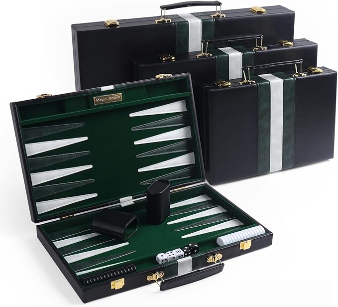 Travel Medium 15 Inch Backgammon Black Sets Classic Board Game with Premium Leather Case Portable Travels Strategy Backgammon Game Set for Adults Kids (Black Medium)