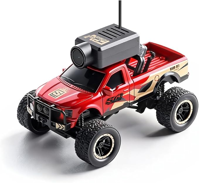 WL 1/64 FPV RC Car with Camera APP Auto-Pairing Mini RC Truck with Remote Controller + Display Screen 3-Speed Modes Gyroscope Remote Control Off-Road Truck for Adults