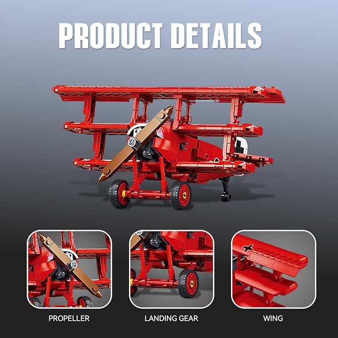 DAHONPA Fokker DR-1S Building Block Plane Set Airplane Model 281 Pieces Toy Military Army Airplane Building Bricks for Adults