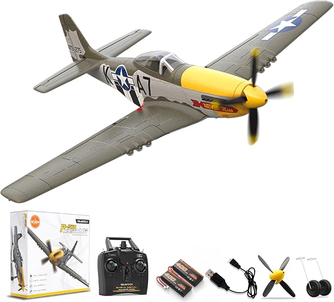 VOLANTEXRC Brushless 4CH RC Plane P51D Mustang 500mm Remote Control Airplane Fighter RTF with 6-Axis Gyro 3 Modes &amp Aerobatics 2.4GHz Radio Controlled Aircraft for Beginners &amp Adults