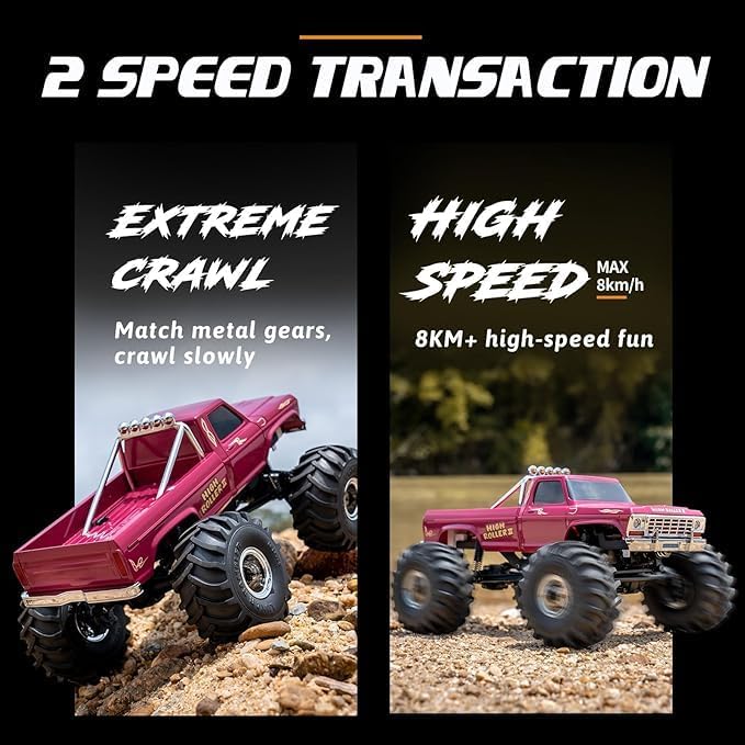 EAZYRC X FMS Fcx24 1/24 RC Crawler RTR RC Monster Truck 4x4 8+ kph 2-speeds Transmission Off-Road with USB Charger and 2.4Ghz Remote Control for Adult (red)