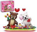 Valentines Brown and White Dancing Bear Couple Building Blocks Set Toy Valentine‘s Day Love Heart Ornament Gift Toy School Classroom Gift Exchange for Kids (Valentines Bears Set)