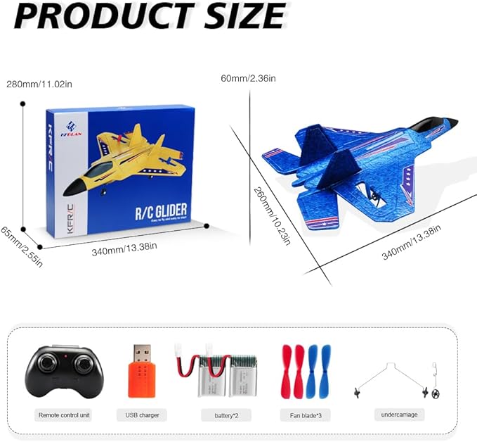 Blue RC Plane for Kids Upgrade F-22 Raptor Fighter RC Airplane Remote Control Airplane Toys 2.4 GHZ Smart 6-axis Gyro Stabilizer RTF RC Jet Aircraft Easy to Fly Outdoor Toy RC Glider for Beginners