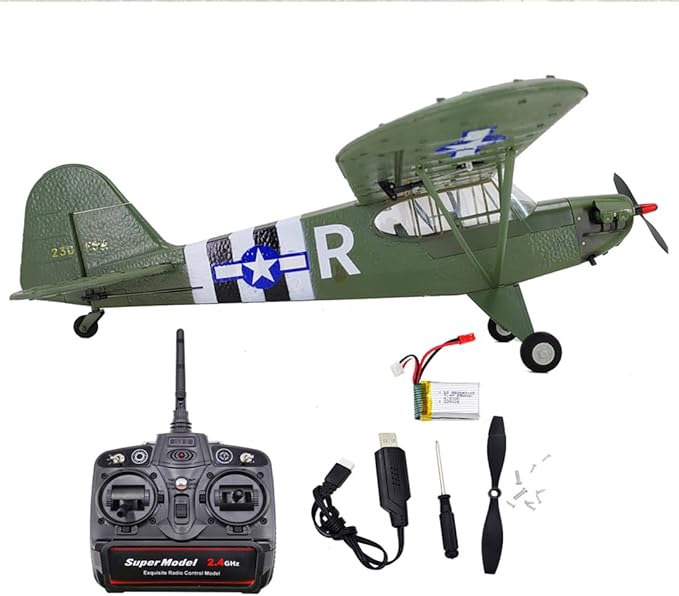 RC Plane 1/16 WWII Piper J-3 CUB RC 4CH Brushless Fixed-Wing Aircraft Model with Gyro Stabilization Outdoor RC Airplane for Beginner (RTF Version)