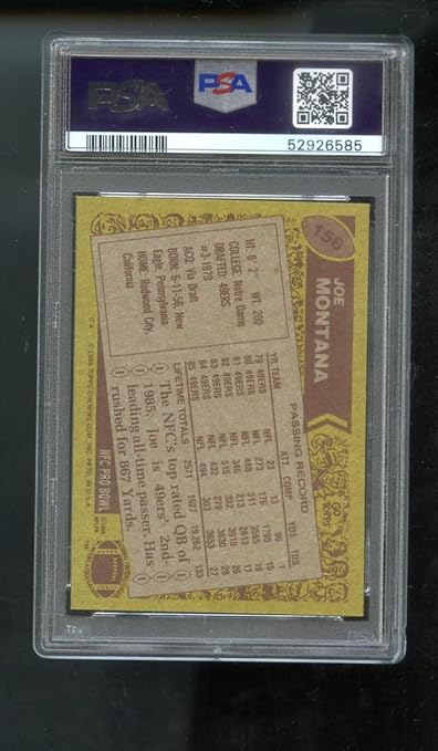 1986 Topps #156 Joe Montana San Francisco 49ers PSA 7 NM Graded Football Card