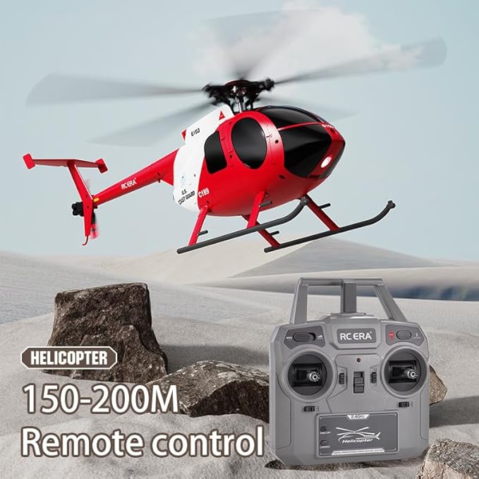 335MM MD500 C189 Remote Control Helicopter Aircraft Add Optical Flow Positioning 1/28 Scale RC Heli Maintain Altitude Hover RTF US Rescue Helicopter RTF 2Batteries