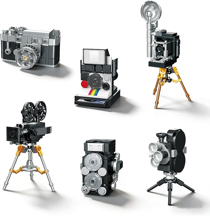 6 in 1 Vintage Camera Building Blocks Set Retro Film Camera Collection Compatible with Lego Camera Models Collectible Desk Decor Gift for Ages 8+