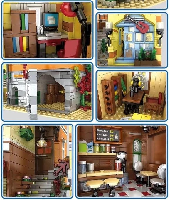 General Jim's Music Store &amp Coffee Café Street View Modular City Building Block Set 3103 Pieces with Light Kit European Style Architecture Display Model | GJ LMS