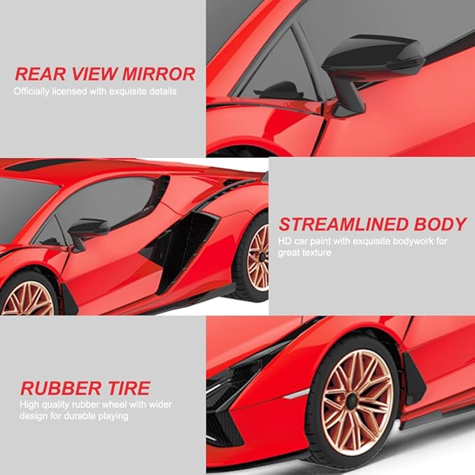 1:24 Scale Remote Control Car for Lamborghini Sian FKP 37 2.4GHz Model RC Cars Electric Sport Racing Hobby Vehicle Gift for Adults Kids Boys Girls - Red