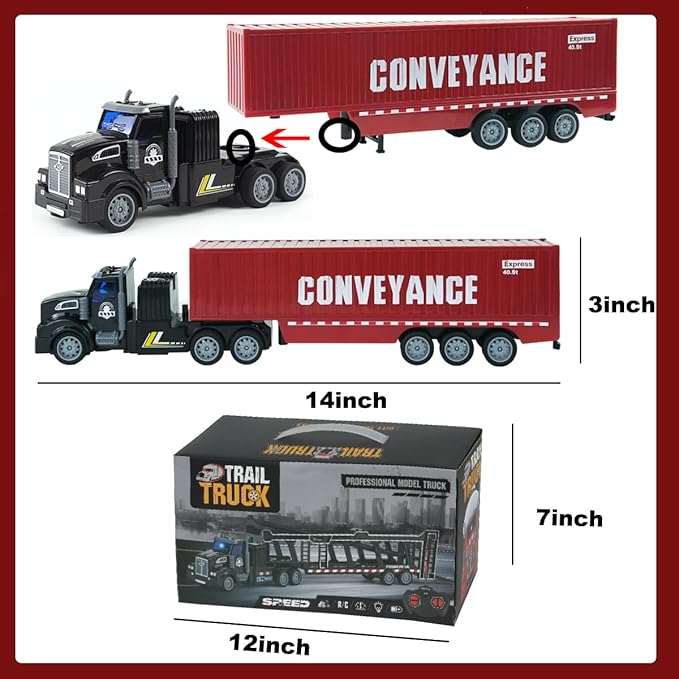 Remote Control Semi Truck with Trailer 14 1:48 Trailer Truck Toy Equipped with 2 Rechargeable Batteries Gifts Ideas for Boys Age 3-8 Year Old