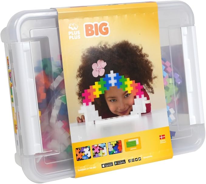 Plus Plus Big - 200 Big pc in Storage Tub - Basic Neon and Pastel Mix w/ Baseplates - Construction Building Steam Toy Interlocking Large Puzzle Blocks for Toddlers and Preschool