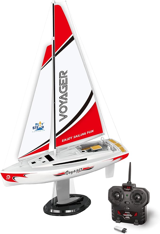 Voyager 280 RC Controlled Wind Powered Sailboat in Red - 17.5 Tall