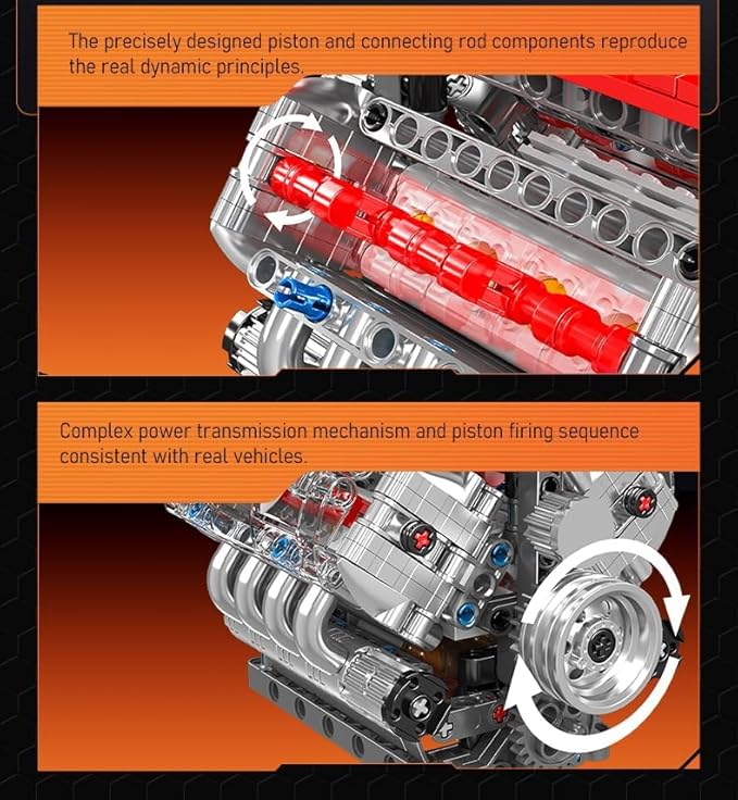Sosuy V8 Engine Building-Blocks Sets Working Motor Model 487+PCS Mechanic Display Home Set for Collection Fans STEM Cars Toys for Boys Birthday Gitf for 8+ Kids Adults Men Girls