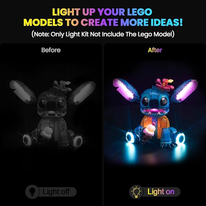 Upgraded Led Light Kit Compatible with Lego 43249 Stitch Toy Building Set Remote Control Version Compatible with Lego 43249 (Model Not Included)